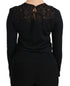 Dolce & Gabbana Black Silk Lace Crew Neck Long Sleeve Blouse